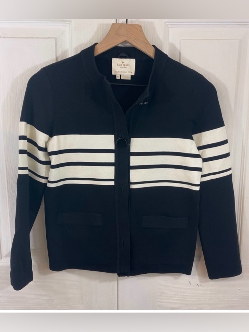 kate spade Black & White Striped Knit Jacket XS